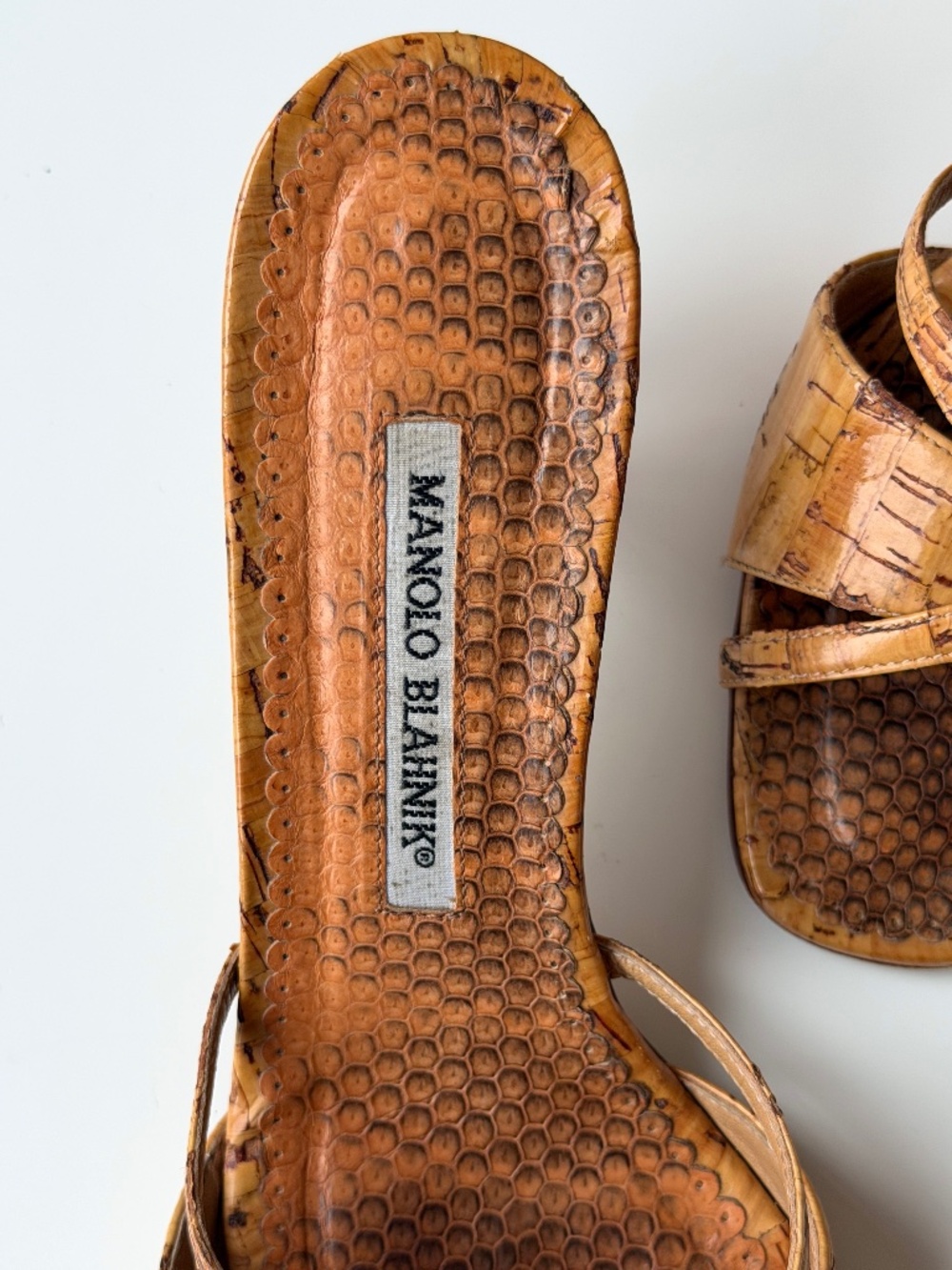 Manolo Blahnik vintage cork & snakeskin sandals – IT 38.5, ~US 8 - Picture 8 of 9